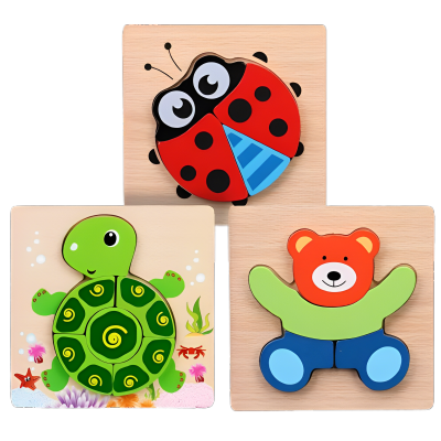 Vibrant 3D Wooden Puzzle Set for Kids | Educational and Fun Animal and Vehicle Shapes