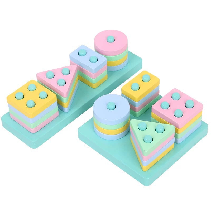 Arletta Modular Wooden Puzzle Toy - Shape Sorting and Stacking Set