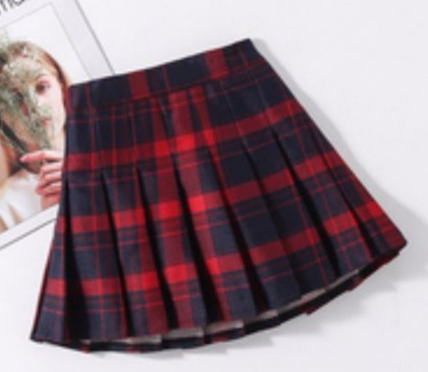 Colorful Red Tartan Skirt Versatile College Style Girl&