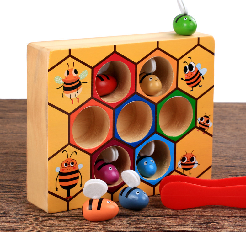 Wooden Bee Color Matching Game - Engaging Educational Toy for Toddlers