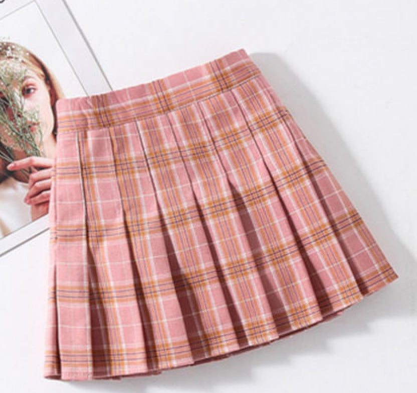 Colorful Red Tartan Skirt Versatile College Style Girl&