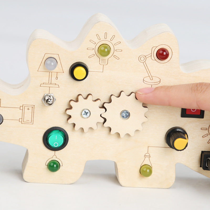Interactive Wooden Dinosaur Circuit Board | Busy Light Educational Toy for Kids