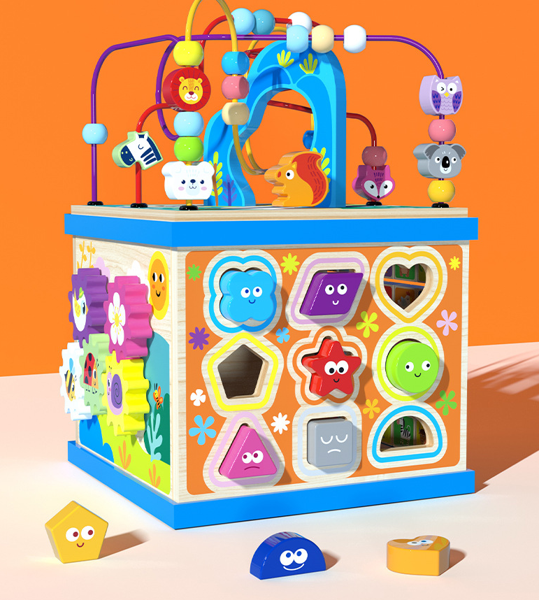 5-in-1 Activity Cube - Baby Wooden Toys for Fun Learning and Development