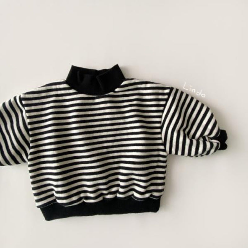 Striped Half High Neck Loose Fit High Neck Fleece Top