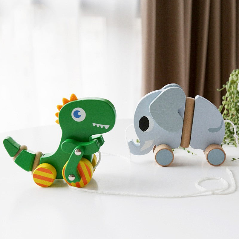 Cheerful Wooden Dinosaur Pull-Along Toy | Early Childhood Educational Playmate