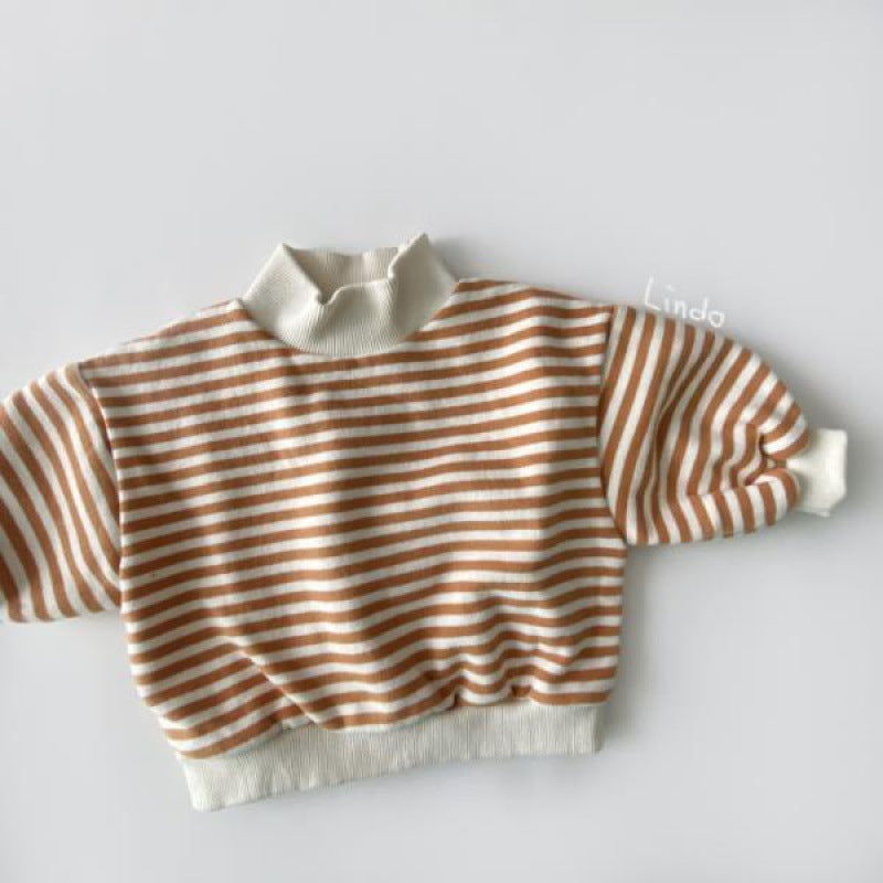 Striped Half High Neck Loose Fit High Neck Fleece Top