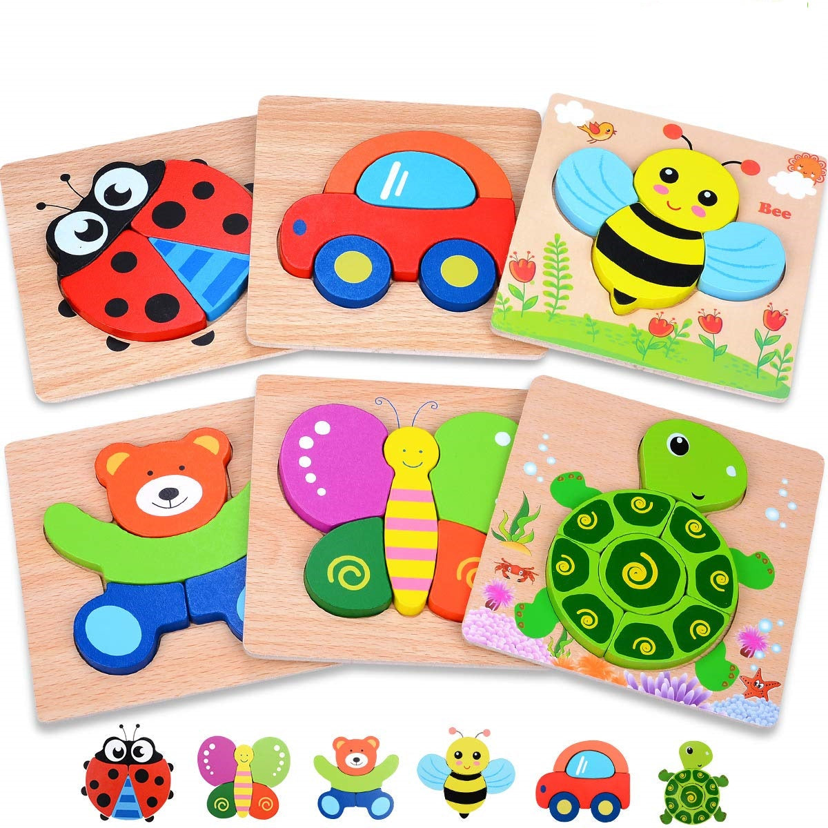 Vibrant 3D Wooden Puzzle Set for Kids | Educational and Fun Animal and Vehicle Shapes