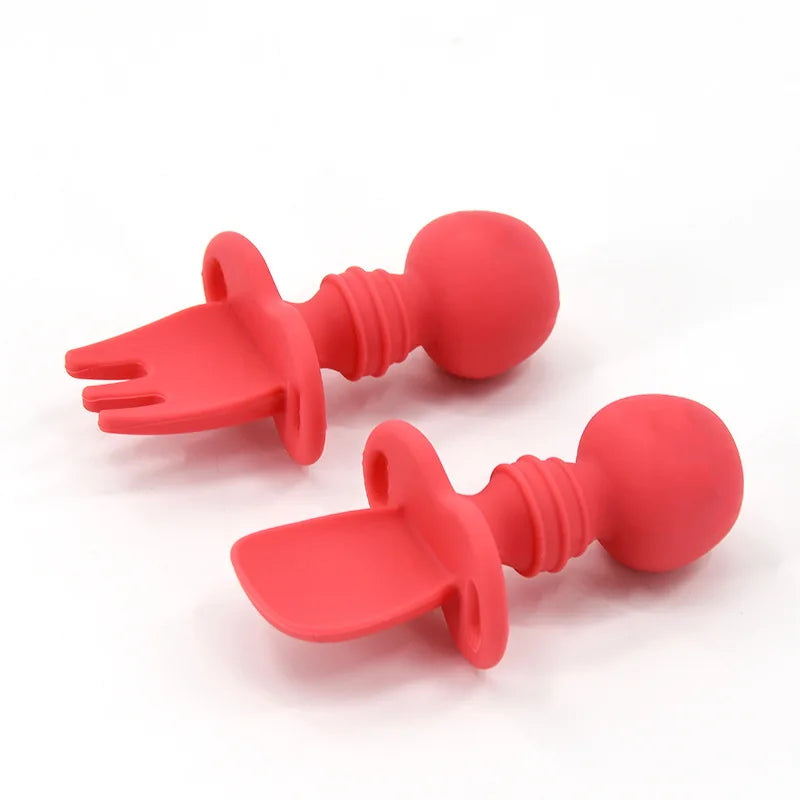Baby Silicone Licking Fork & Spoon | Teething-Friendly Training Utensils