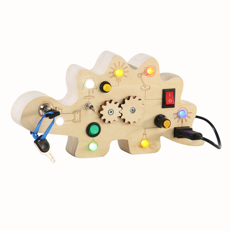 Interactive Wooden Dinosaur Circuit Board | Busy Light Educational Toy for Kids