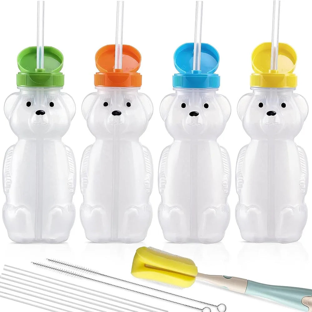 Honey Bear Straw Cups for Babies | 8oz Therapy Sippy Bottles with Cleaning Tools