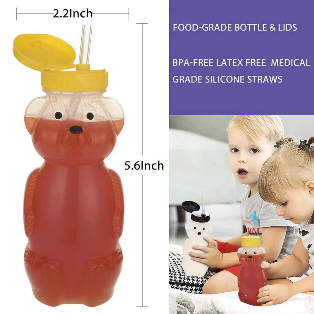 Honey Bear Straw Cups for Babies | 8oz Therapy Sippy Bottles with Cleaning Tools