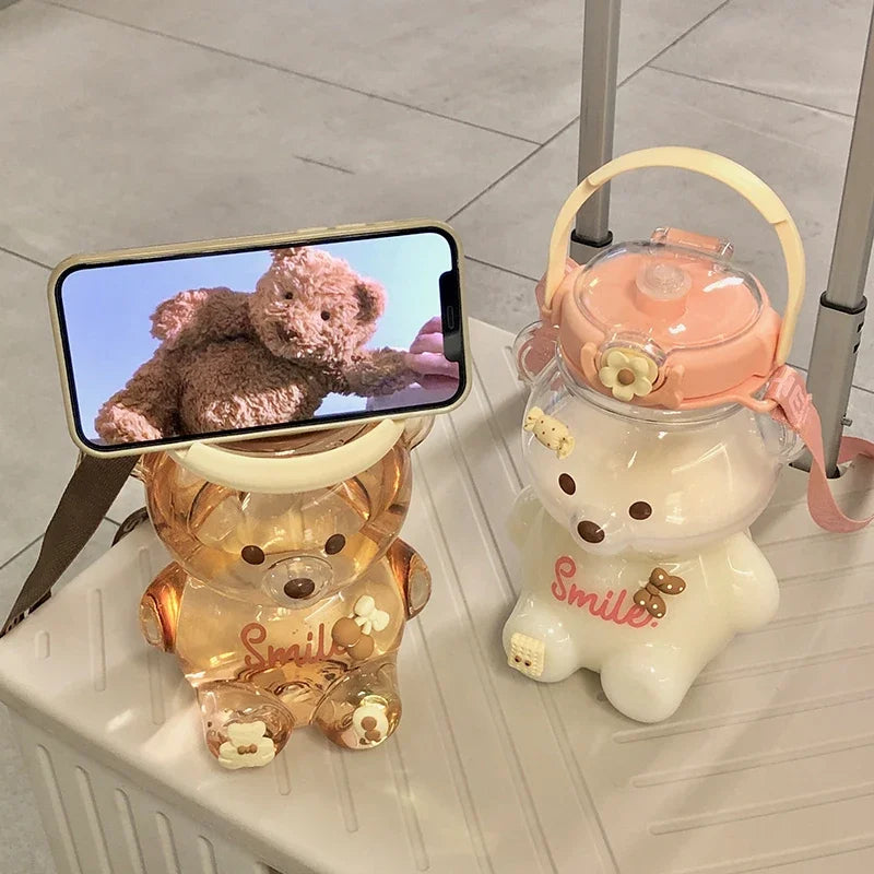 Bear Bounce Lid Straw Water Bottle | 1.4L Cartoon Kids&