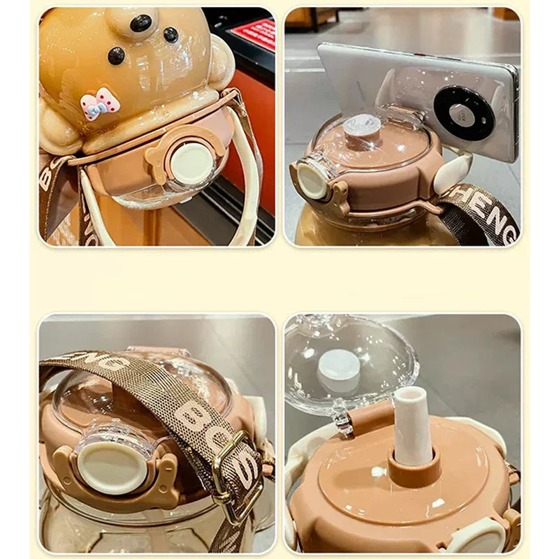 Bear Bounce Lid Straw Water Bottle | 1.4L Cartoon Kids&