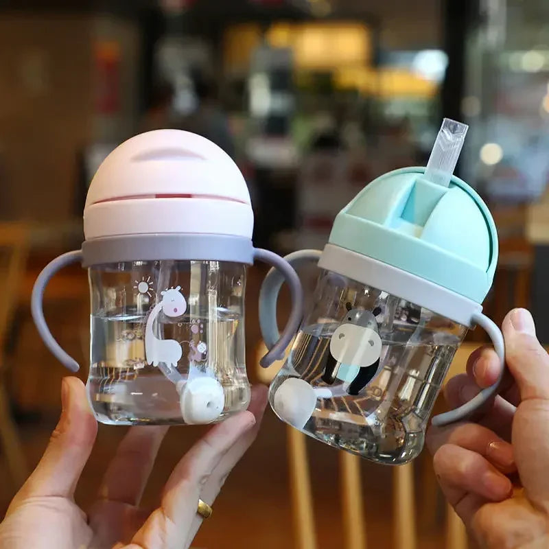 Baby Feeding Cup with Straw 250-350ml | Cartoon Pattern Training Cup for Toddlers