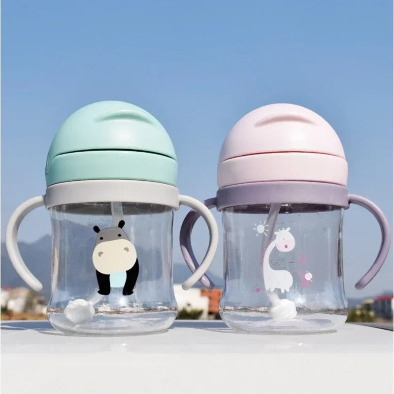 Baby Feeding Cup with Straw 250-350ml | Cartoon Pattern Training Cup for Toddlers