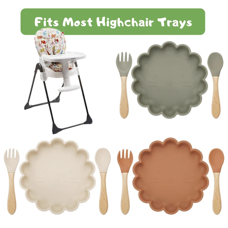 Silicone Baby Feeding Set - Non-Slip Flower Bowl, Spoon & Fork | BPA-Free