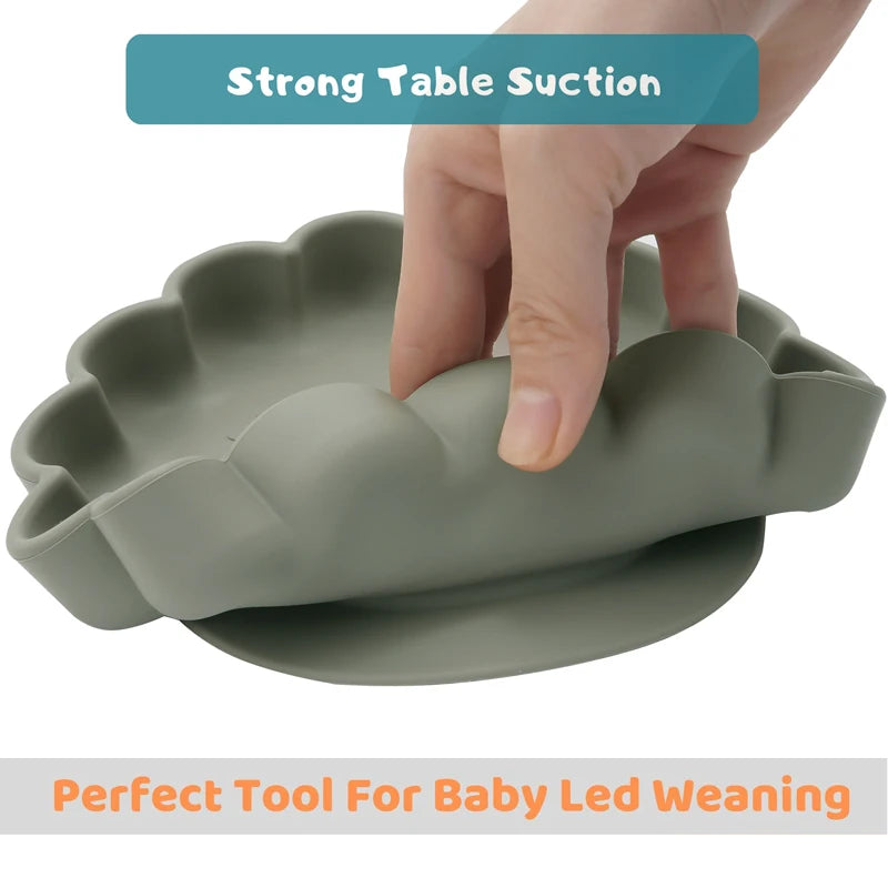 Silicone Baby Feeding Set - Non-Slip Flower Bowl, Spoon & Fork | BPA-Free