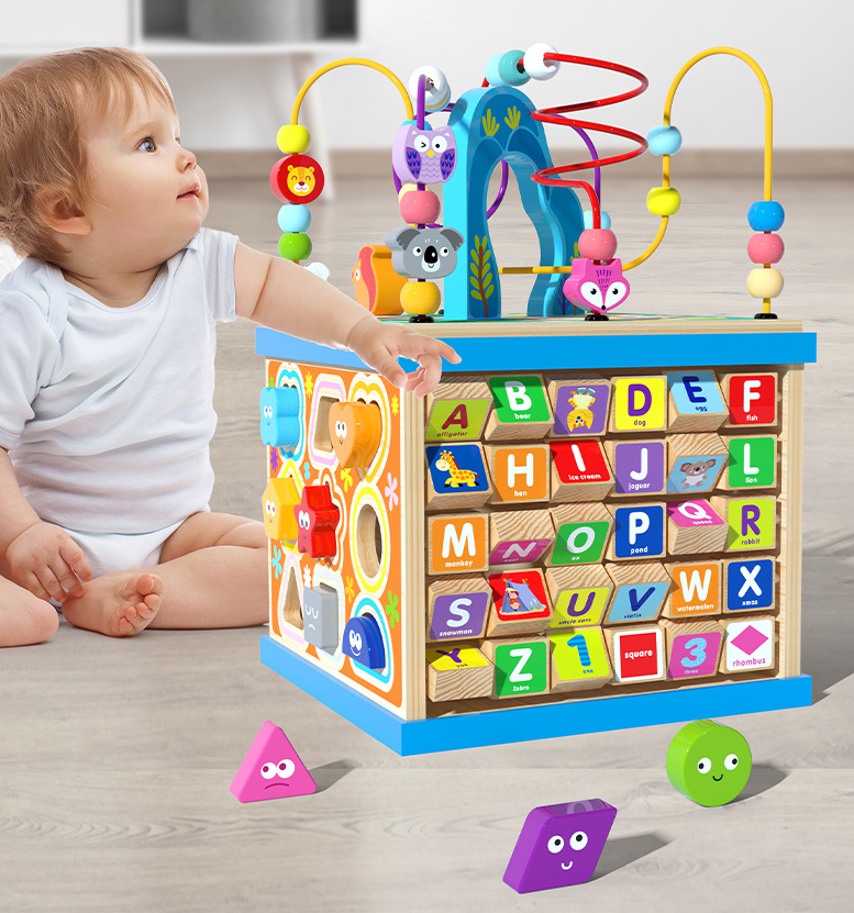 5-in-1 Activity Cube - Baby Wooden Toys for Fun Learning and Development