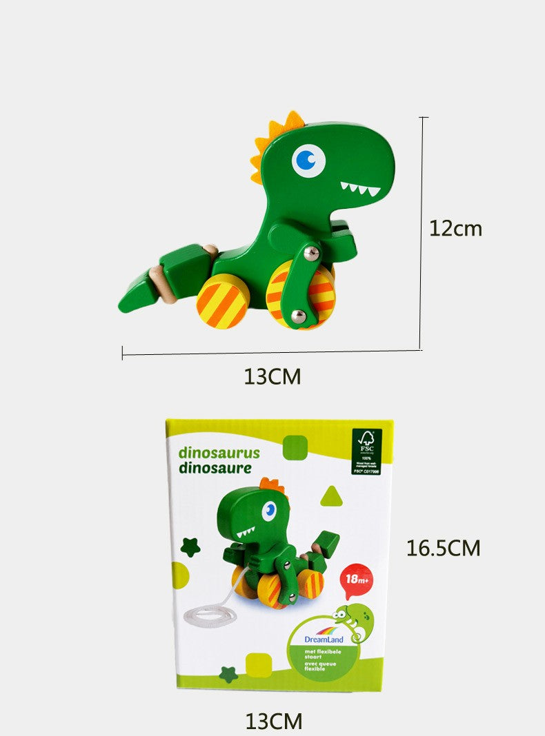 Cheerful Wooden Dinosaur Pull-Along Toy | Early Childhood Educational Playmate