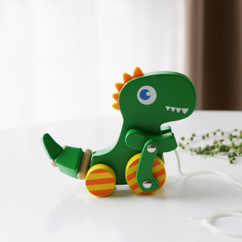 Cheerful Wooden Dinosaur Pull-Along Toy | Early Childhood Educational Playmate