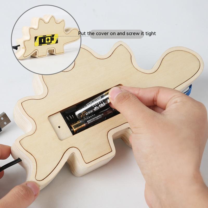 Interactive Wooden Dinosaur Circuit Board | Busy Light Educational Toy for Kids