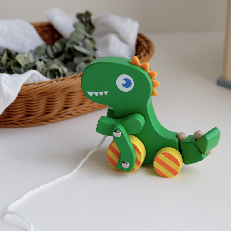 Cheerful Wooden Dinosaur Pull-Along Toy | Early Childhood Educational Playmate