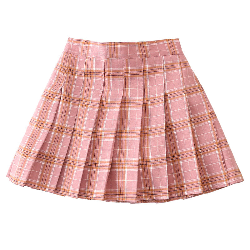 Colorful Red Tartan Skirt Versatile College Style Girl&