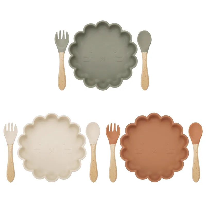 Silicone Baby Feeding Set - Non-Slip Flower Bowl, Spoon & Fork | BPA-Free